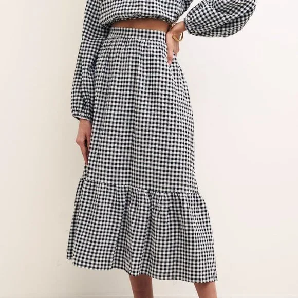 NWT Nobody's Child Black Gingham Midi Skirt (Matching Top Available) - Picture 1 of 7